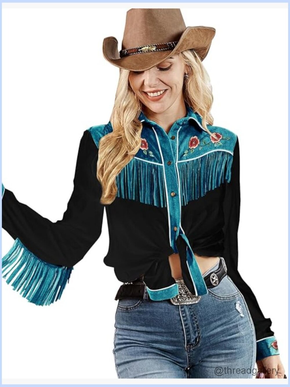 Cowgirl Fringe Western Button Down Shacket Floral Embroidered Long Sleeve Rodeo
